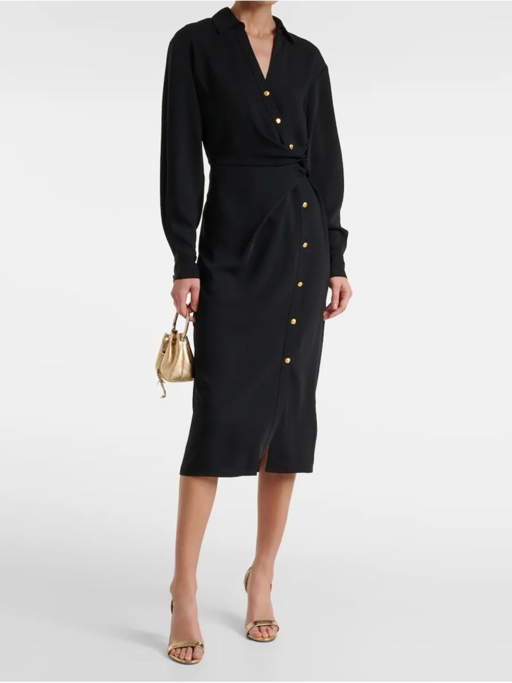 Veronica Beard Black Midi Dress with Gold Buttons Wright